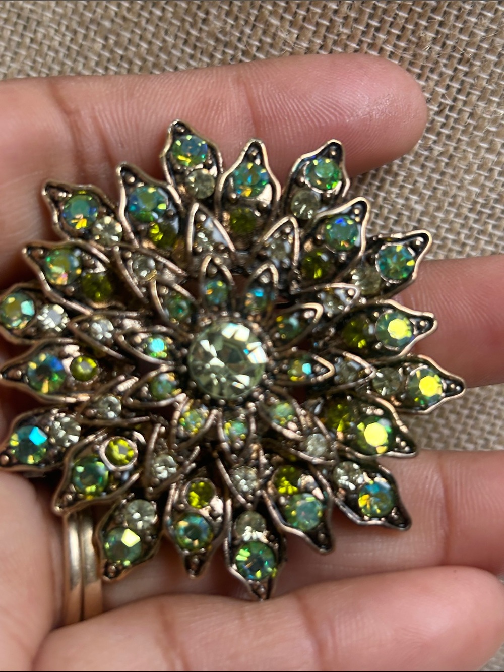 Green Crystal Floral Brooch - Women Jewelry